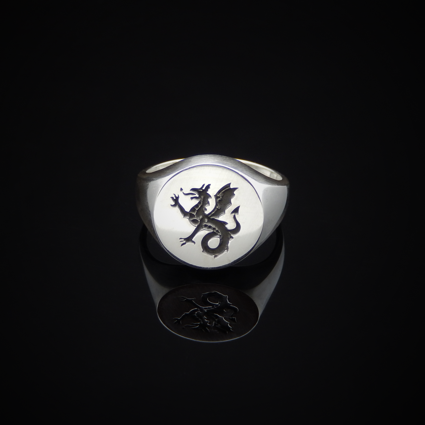 Sterling Silver Ring, Silver Ring Front View, Dragon Ring, Signet Ring, Historical Ring, Heraldry, Wyvern, Wyvern Ring, White Gold Ring, Gold, Magic Ring, Fantasy Ring, Medieval Ring, English Ring, Rings for Him, Gifts for Him, Mens Signet Ring