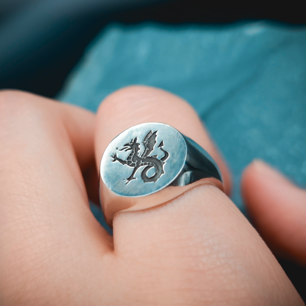 Sterling Silver Ring, Silver Ring, Ring on Finger, Dragon Ring, Signet Ring, Historical Ring, Heraldry, Wyvern, Wyvern Ring, White Gold Ring, Gold, Magic Ring, Fantasy Ring, Medieval Ring, English Ring, Rings for Him, Gifts for Him, Mens Signet Ring