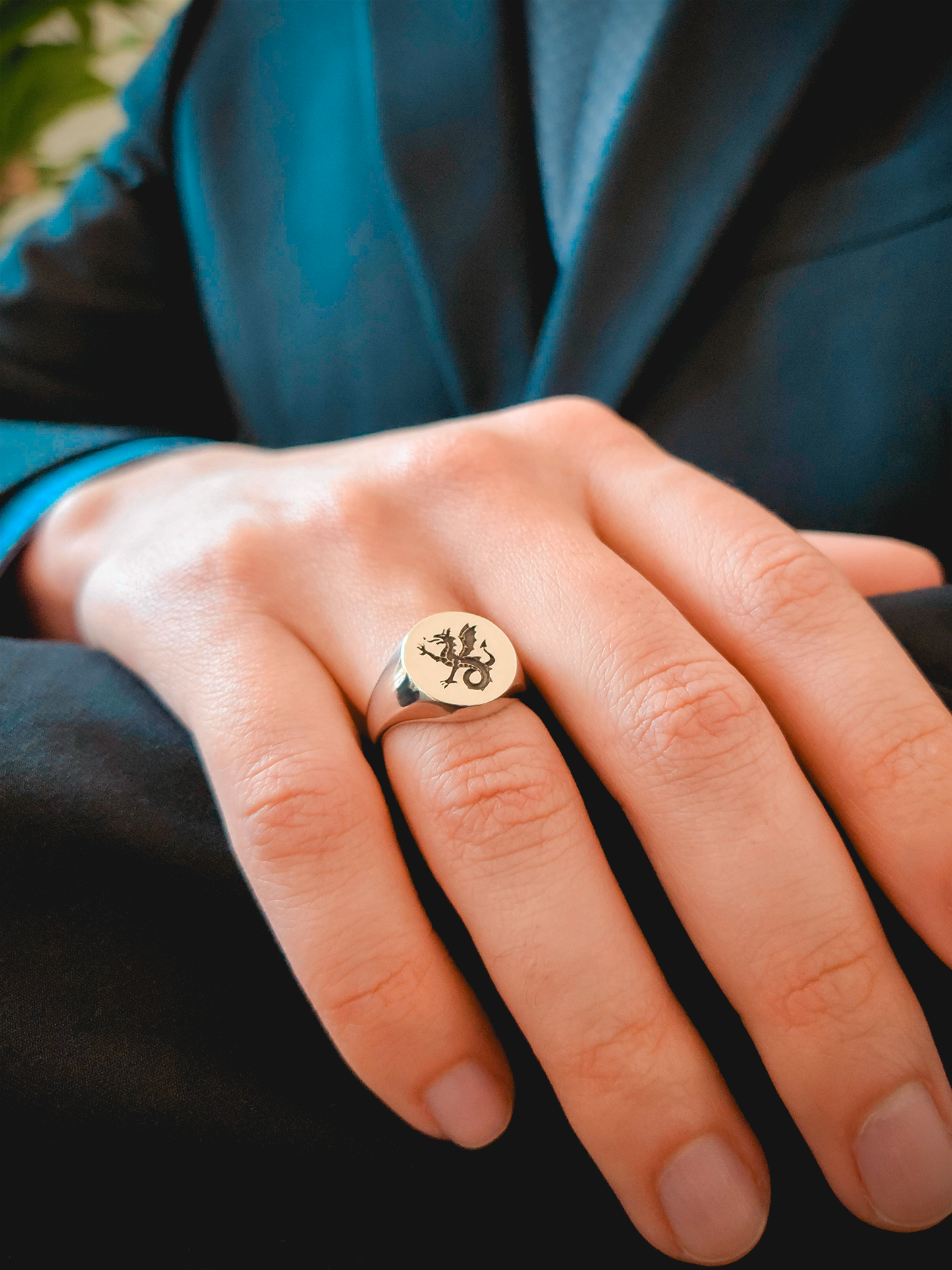 Ring on hand, Ring for Husband, Ring on Stone, Sterling Silver ring, Dragon Ring, Signet Ring, Historical Ring, Heraldry, Wyvern, Wyvern Ring, White Gold, Gold, Magic Ring, Fantasy Ring, Medieval Ring, Rings for Him, Gifts for Him, Mens Signet Ring