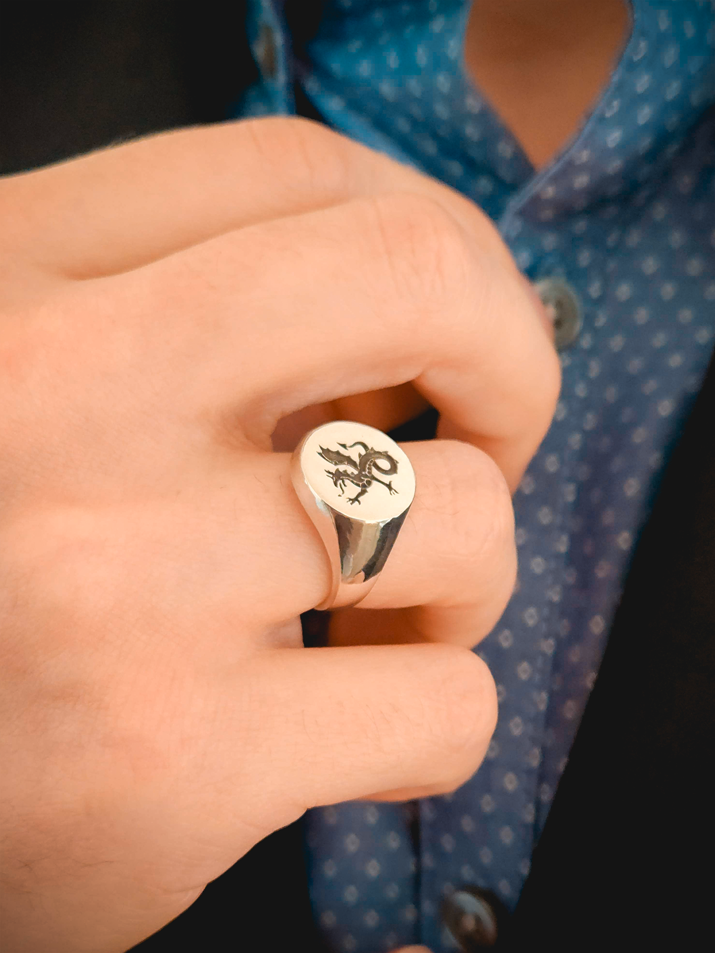 Ring on hand, Ring for Husband, Ring on Stone, Sterling Silver ring, Dragon Ring, Signet Ring, Historical Ring, Heraldry, Wyvern, Wyvern Ring, White Gold, Gold, Magic Ring, Fantasy Ring, Medieval Ring, Rings for Him, Gifts for Him, Mens Signet Ring