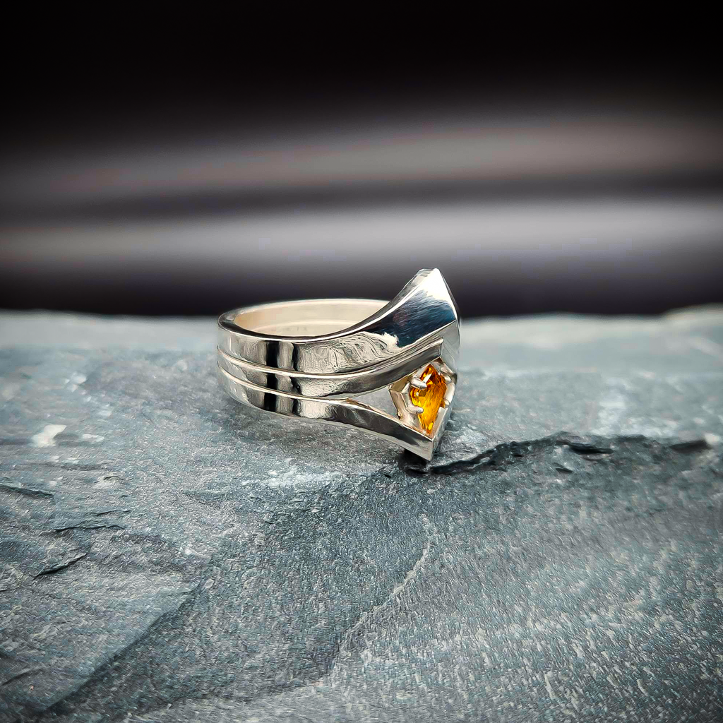 Sterling Silver Ring, Silver Ring, Royal Ring, Regal Ring, Golden Gemstone, Citrine, Large Ring, Ring Quarter View, White Gold Ring, Gold, Magic Ring, Fantasy Ring, Medieval Ring, English Ring, Rings for Him, Gifts for Him, Mens Signet Ring