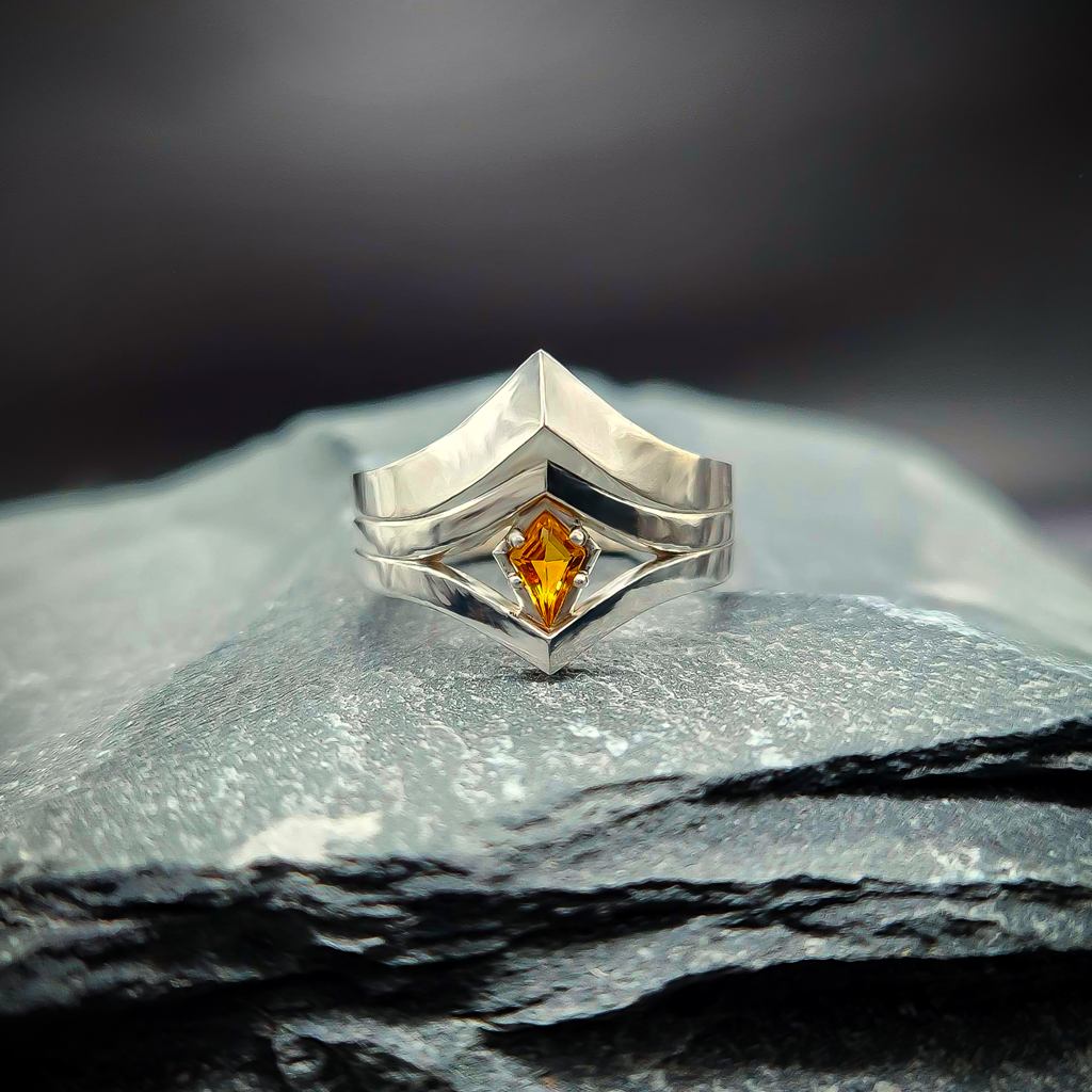 Sterling Silver Ring, Silver Ring, Royal Ring, Regal Ring, Golden Gemstone, Citrine, Large Ring, Ring Front View, White Gold Ring, Gold, Magic Ring, Fantasy Ring, Medieval Ring, English Ring, Rings for Him, Gifts for Him, Mens Signet Ring