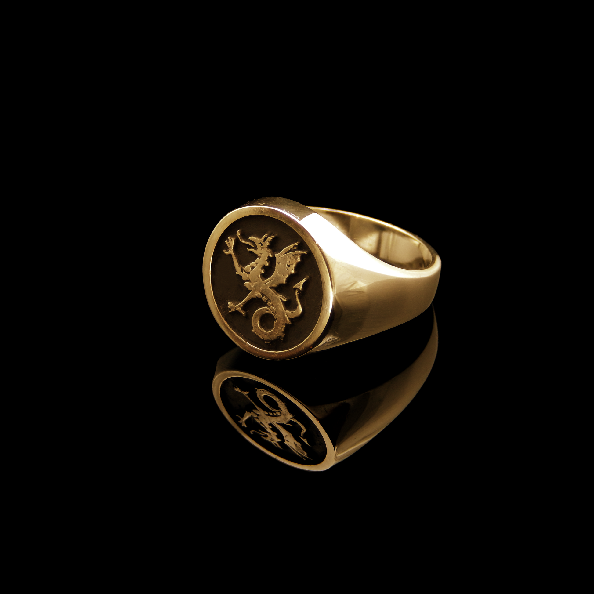 Solid Gold Ring, Gold Ring Quarter View, Dragon Ring, Signet Ring, Historical Ring, Heraldry, Wyvern, Wyvern Ring,  Yellow Gold Ring, Gold, Magic Ring, Fantasy Ring, Medieval Ring, Rings for Him, Gifts for Him, Mens Signet Ring