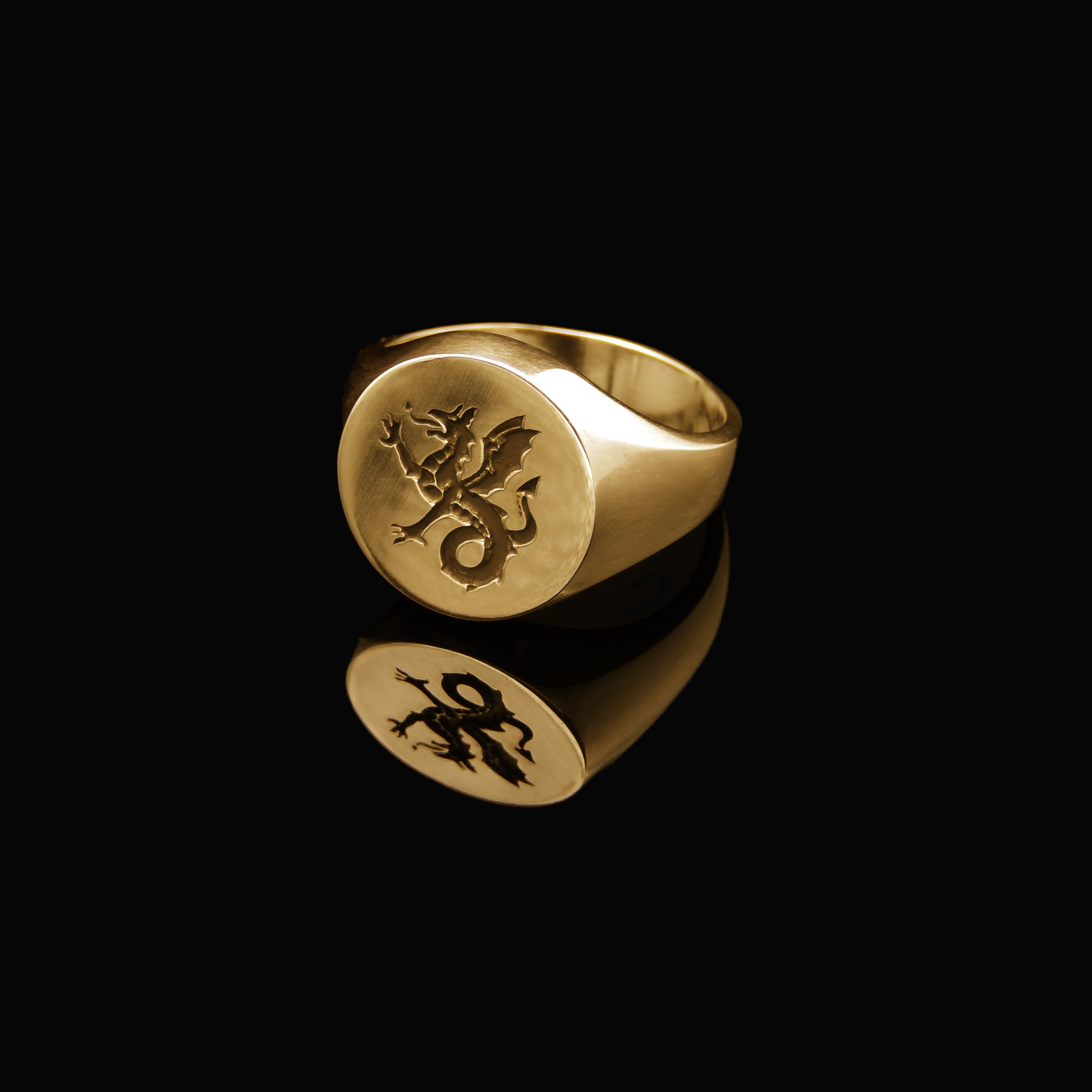 Yellow Gold, Gold Ring, Quarter View, Dragon Ring, Signet Ring, Historical Ring, Heraldry, Wyvern, Wyvern Ring,  White Gold Ring, Gold, Magic Ring, Fantasy Ring, Medieval Ring, English Ring, Rings for Him, Gifts for Him, Mens Signet Ring