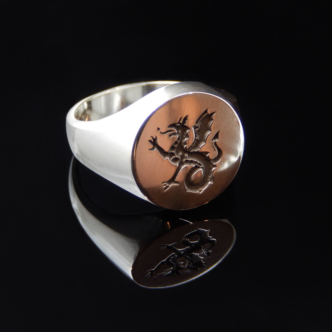 Sterling Silver Ring, Silver Ring, Quarter View, Dragon Ring, Signet Ring, Historical Ring, Heraldry, Wyvern, Wyvern Ring,  White Gold Ring, Gold, Magic Ring, Fantasy Ring, Medieval Ring, English Ring, Rings for Him, Gifts for Him, Mens Signet Ring