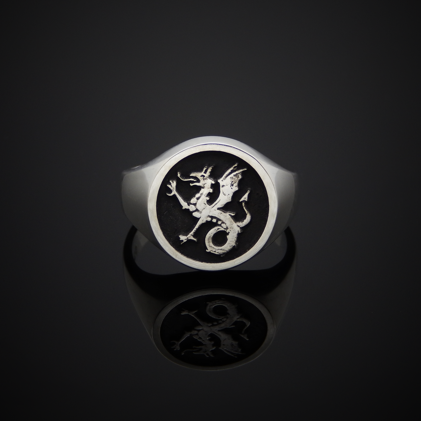 Sterling Silver ring, Dragon Ring, Signet Ring, Historical Ring, Heraldry, Wyvern, Wyvern Ring,  White Gold, Gold, Magic Ring, Fantasy Ring, Medieval Ring, English Ring, Rings for Him, Gifts for Him, Mens Signet Ring