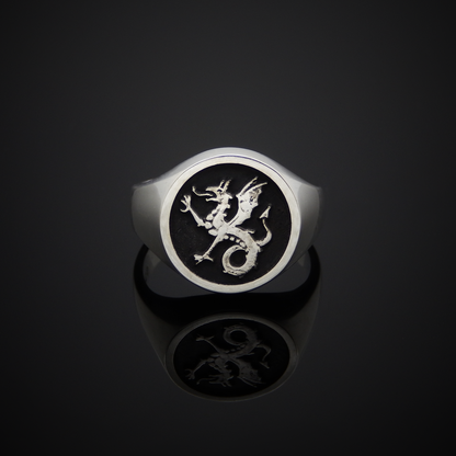 Sterling Silver ring, Dragon Ring, Signet Ring, Historical Ring, Heraldry, Wyvern, Wyvern Ring,  White Gold, Gold, Magic Ring, Fantasy Ring, Medieval Ring, English Ring, Rings for Him, Gifts for Him, Mens Signet Ring