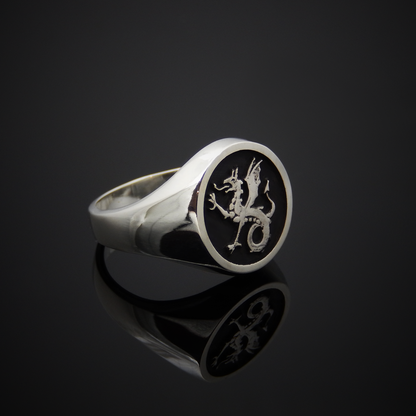 Sterling Silver ring, Dragon Ring, Signet Ring, Historical Ring, Heraldry, Wyvern, Wyvern Ring,  White Gold, Gold, Magic Ring, Fantasy Ring, Medieval Ring, Rings for Him, Gifts for Him, Mens Signet Ring
