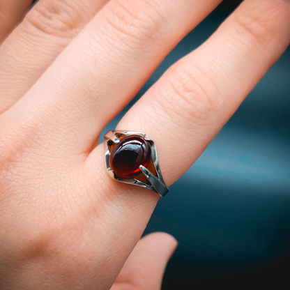 Ring on Finger, Vampire, Vampire Ring, Blood Ring, Garnet, Witch Ring, Sterling Silver Ring, Silver Ring, White Gold Ring, Gold, Magic Ring, Fantasy Ring, Large Stone Ring, Solid Gold Ring, Eldridge Jewelry