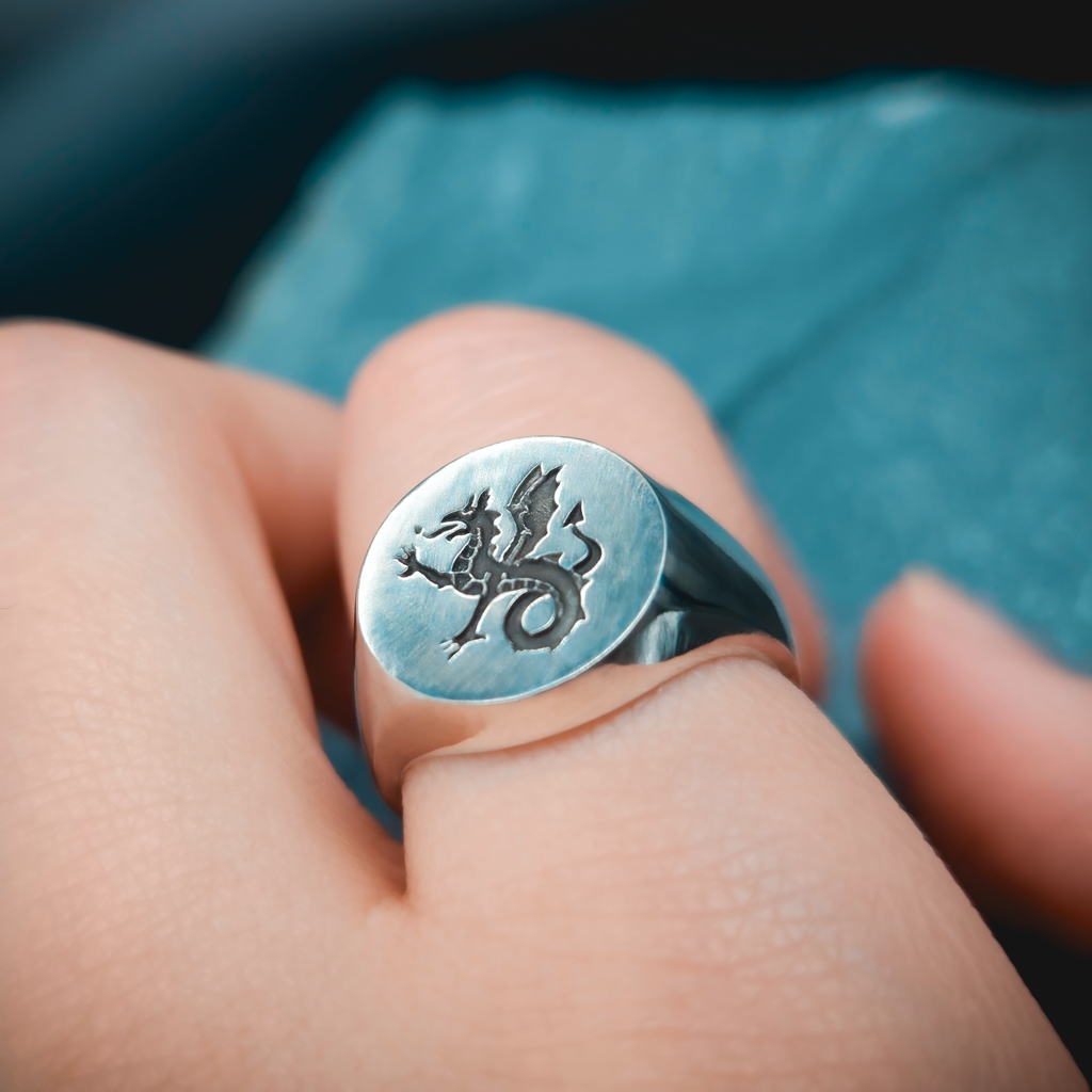 Sterling Silver Ring, Silver Ring, Ring on Finger, Dragon Ring, Signet Ring, Historical Ring, Heraldry, Wyvern, Wyvern Ring,  White Gold Ring, Gold, Magic Ring, Fantasy Ring, Medieval Ring, English Ring, Rings for Him, Gifts for Him, Mens Signet Ring