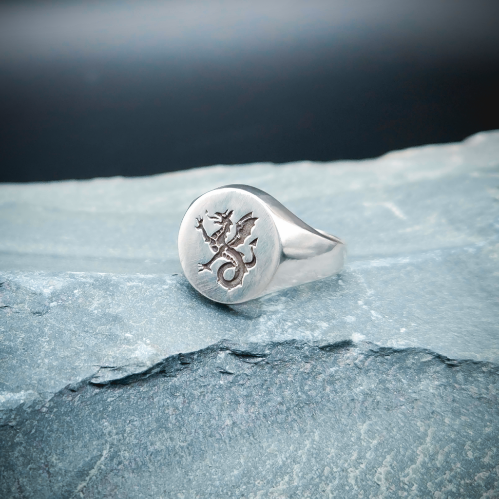 Sterling Silver Ring, Silver Ring, Quarter View, Dragon Ring, Signet Ring, Historical Ring, Heraldry, Wyvern, Wyvern Ring,  White Gold Ring, Gold, Magic Ring, Fantasy Ring, Medieval Ring, English Ring, Rings for Him, Gifts for Him, Mens Signet Ring