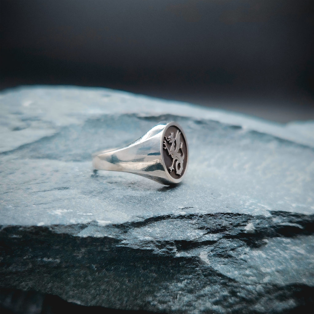 Ring Side View, Ring on Stone, Sterling Silver ring, Dragon Ring, Signet Ring, Historical Ring, Heraldry, Wyvern, Wyvern Ring,  White Gold, Gold, Magic Ring, Fantasy Ring, Medieval Ring, Rings for Him, Gifts for Him, Mens Signet Ring