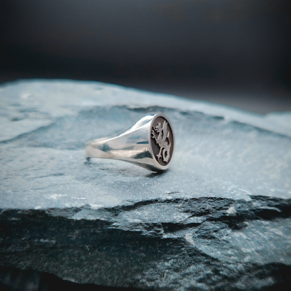 Ring Side View, Ring on Stone, Sterling Silver ring, Dragon Ring, Signet Ring, Historical Ring, Heraldry, Wyvern, Wyvern Ring,  White Gold, Gold, Magic Ring, Fantasy Ring, Medieval Ring, Rings for Him, Gifts for Him, Mens Signet Ring