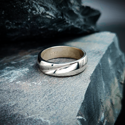 Sterling Silver Ring laying on stone, Silver Ring, White Gold Ring, Gold, Magic Ring, Fantasy Ring, Solid Gold Ring, Minimalist Ring, Blade Ring, Eldridge Jewelry